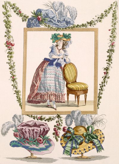Woman in elegant day dress with hat, engraving by Duhamel, plate no.235 from 